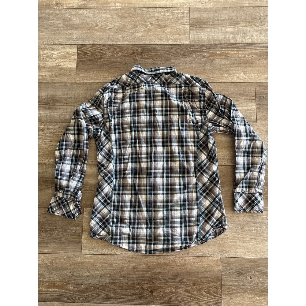 Buckle Black Shirt Men Large Slim Fit Black Teal Plaid Snap Button Western Rodeo - Picture 2 of 9